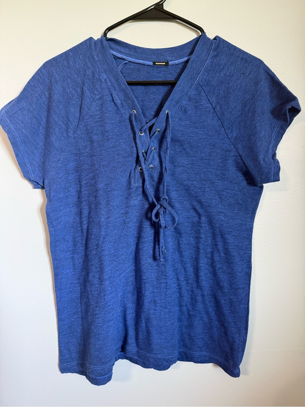 Monrow Short-Sleeve Lace-Up V-Neck Top - Blue